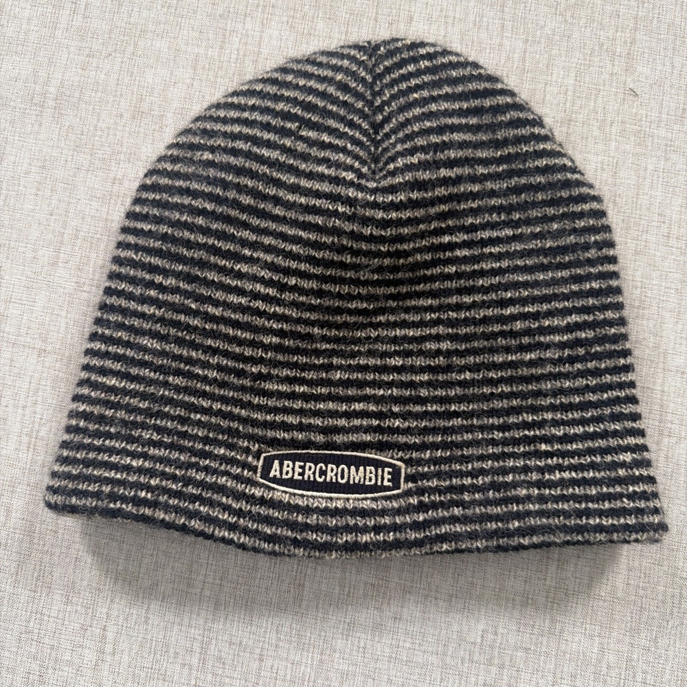 Vintage Y2K Abercrombie & Fitch Wool Fleece Lined Logo Beanie Hat Preppy Warm